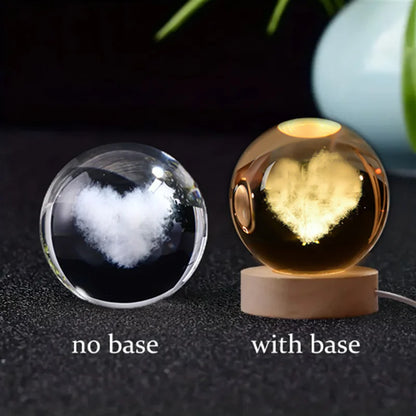 3D Crystal Ball Glass LED Laser Engraved Solar System Globe Universe Wooden Base