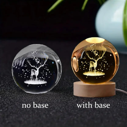 3D Crystal Ball Glass LED Laser Engraved Solar System Globe Universe Wooden Base