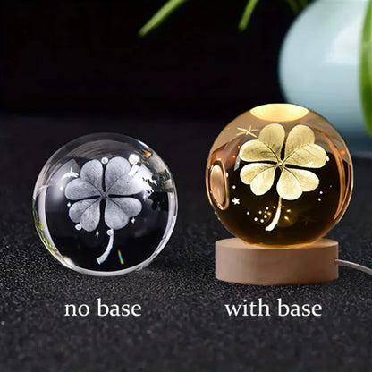 3D Crystal Ball Glass LED Laser Engraved Solar System Globe Universe Wooden Base